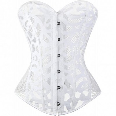 Bustiers & Corsets Women's Sexy Lace Floral See Through Waist Slimming Corset Top - White-mesh - CM186E5Z9DQ