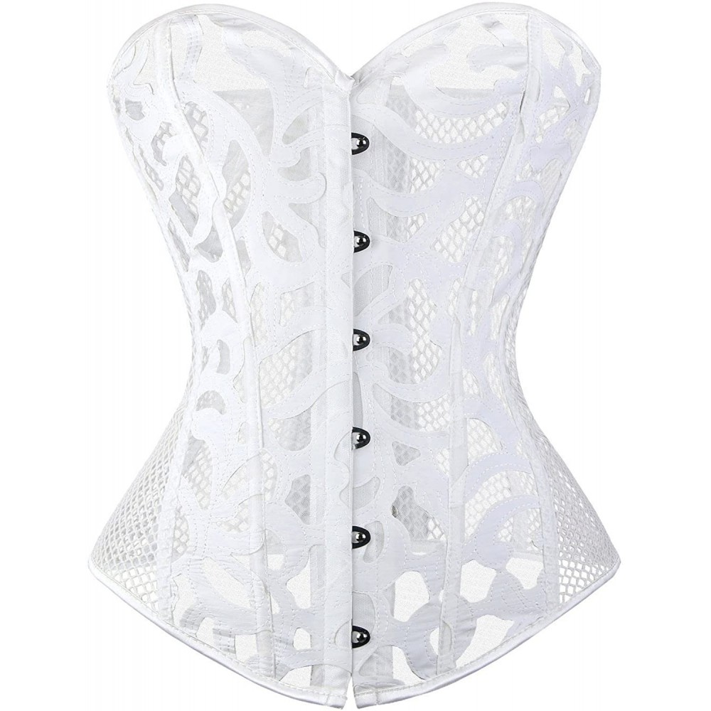 Bustiers & Corsets Women's Sexy Lace Floral See Through Waist Slimming Corset Top - White-mesh - CM186E5Z9DQ