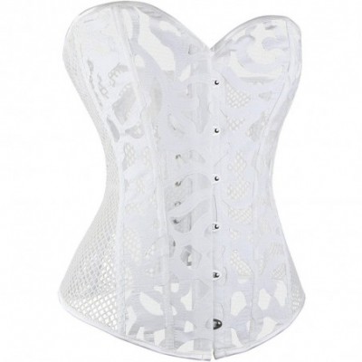 Bustiers & Corsets Women's Sexy Lace Floral See Through Waist Slimming Corset Top - White-mesh - CM186E5Z9DQ