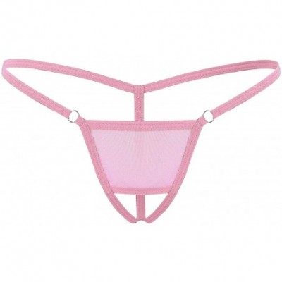 G-Strings & Thongs Mens Sheer Mesh Low Rise T-Back Mini Panties G-String Thongs Bikini Briefs Underwear - Pink - C619D5ZNLKU