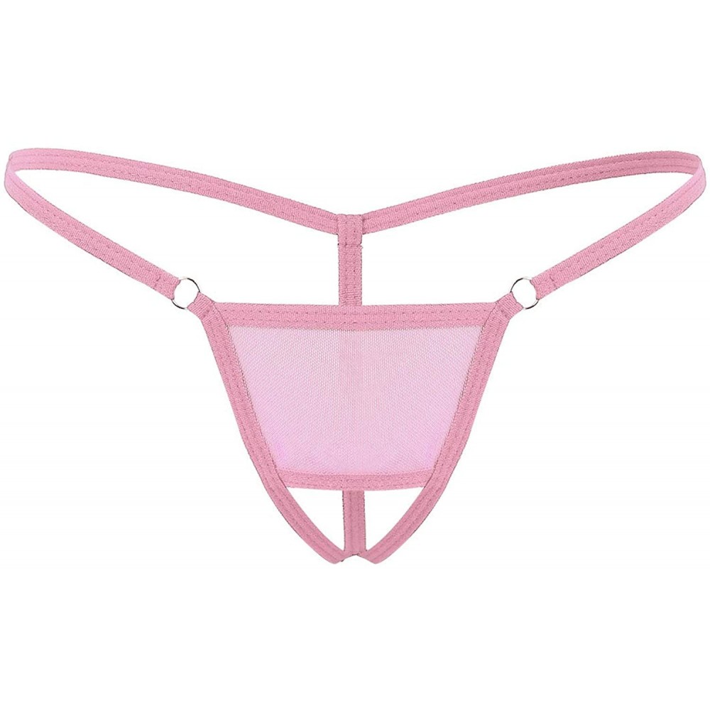 G-Strings & Thongs Mens Sheer Mesh Low Rise T-Back Mini Panties G-String Thongs Bikini Briefs Underwear - Pink - C619D5ZNLKU