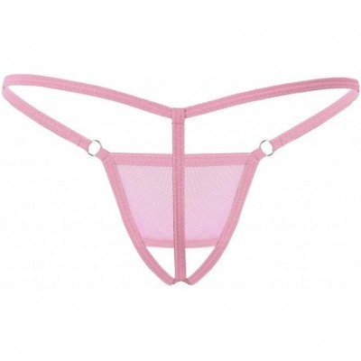 G-Strings & Thongs Mens Sheer Mesh Low Rise T-Back Mini Panties G-String Thongs Bikini Briefs Underwear - Pink - C619D5ZNLKU