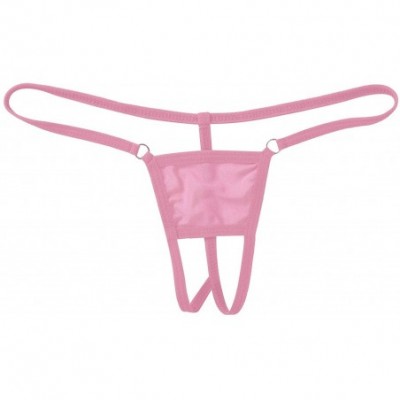 G-Strings & Thongs Mens Sheer Mesh Low Rise T-Back Mini Panties G-String Thongs Bikini Briefs Underwear - Pink - C619D5ZNLKU