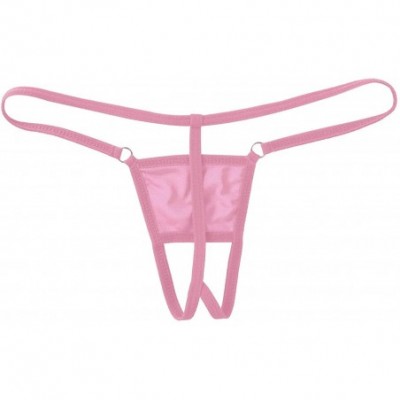 G-Strings & Thongs Mens Sheer Mesh Low Rise T-Back Mini Panties G-String Thongs Bikini Briefs Underwear - Pink - C619D5ZNLKU