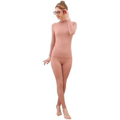 Thermal Underwear Women's Thermal Underwear Turtleneck Slim Fit Long Sleeve Set - Pink - CQ18HQT3RO8