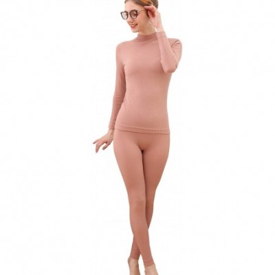 Thermal Underwear Women's Thermal Underwear Turtleneck Slim Fit Long Sleeve Set - Pink - CQ18HQT3RO8