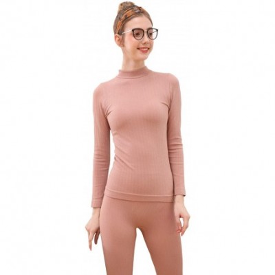 Thermal Underwear Women's Thermal Underwear Turtleneck Slim Fit Long Sleeve Set - Pink - CQ18HQT3RO8