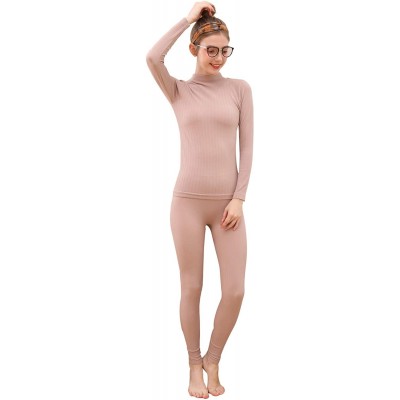 Thermal Underwear Women's Thermal Underwear Turtleneck Slim Fit Long Sleeve Set - Pink - CQ18HQT3RO8