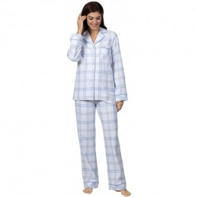 Sets Flannel Pajamas Women - Women Flannel Pajamas- Boyfriend- Plaid - Blue Plaid - CF18IOEAUDU