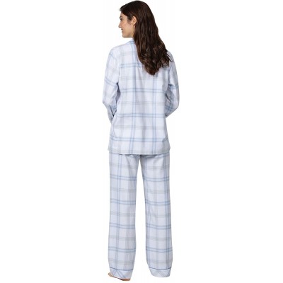 Sets Flannel Pajamas Women - Women Flannel Pajamas- Boyfriend- Plaid - Blue Plaid - CF18IOEAUDU