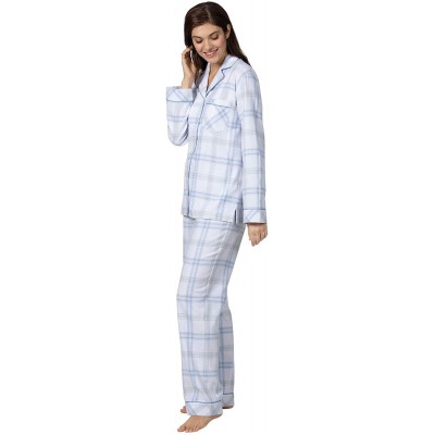 Sets Flannel Pajamas Women - Women Flannel Pajamas- Boyfriend- Plaid - Blue Plaid - CF18IOEAUDU