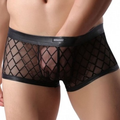 Briefs Men's Fishnet Mesh Boxers Briefs Underwear Breathable See-Through Sheer Swim Trunks Swimwear - CB18E5HDUWR