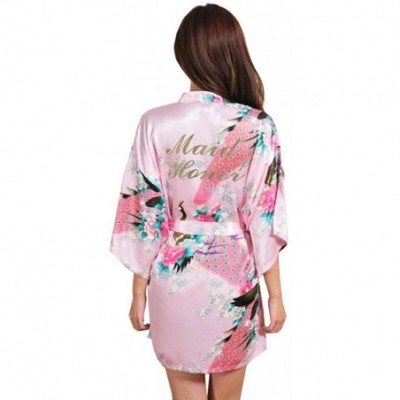 Robes Wedding Bride Bridesmaid Floral Robe Satin Rayon Bathrobe Nightgown for Women Kimono Sleepwear Flower - Pink Maid of Ho...