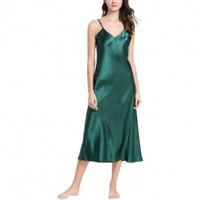 Nightgowns & Sleepshirts Women's Satin Lingerie Elegant V-Neck Lounge Dress Long Nightgown Spaghetti Strap Chemise Nightdress...