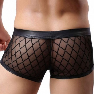 Briefs Men's Fishnet Mesh Boxers Briefs Underwear Breathable See-Through Sheer Swim Trunks Swimwear - CB18E5HDUWR