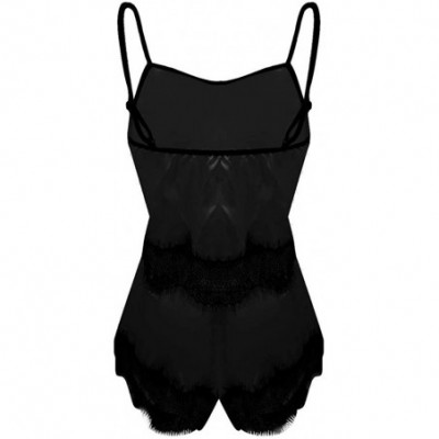 Sets Women Lace Sexy Lingerie Set Camis Tops and Shorts Sleepwear Set Babydoll G String Dress Nightwear Pajamas Set Black - C...