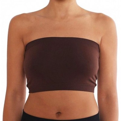 Bras Seamless Bandeau Strapless Tube Top Bra Multiple Colors One Size/Plus Size - Brown - C91196YNAAX