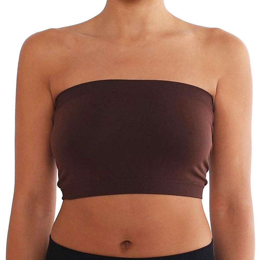 Bras Seamless Bandeau Strapless Tube Top Bra Multiple Colors One Size/Plus Size - Brown - C91196YNAAX