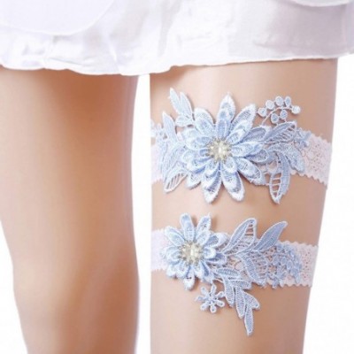 Garters & Garter Belts Womens Sexy Lace Wedding Garter Set for Bride Party Prom Garters 2 Pcs - Blue - CM1927ZDAIM