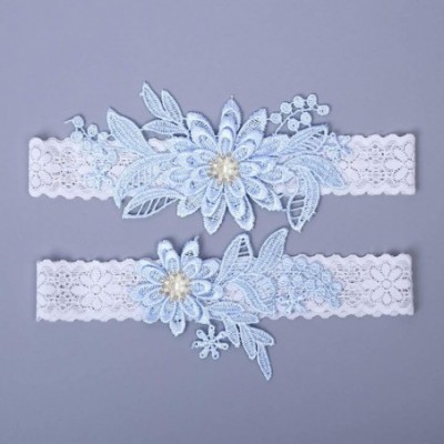 Garters & Garter Belts Womens Sexy Lace Wedding Garter Set for Bride Party Prom Garters 2 Pcs - Blue - CM1927ZDAIM