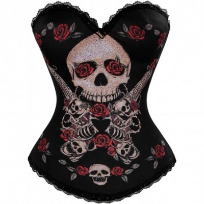 Bustiers & Corsets Women's Punk Skull Print Rock N Roll Fashion Boned Bustier Corset Top - Skull Rose - CK12LIWJEHF