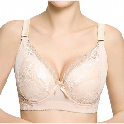 Bras Womens Bras Brassiere Plus Size Lace Underwire Non Padded Extender 32-42 B C D E - Nude - CF186L3C96H