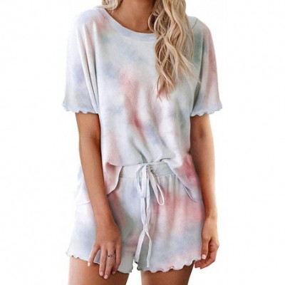 Sets Womens Tie Dye Pajamas Set Short Sleeve Tops and Shorts 2 Piece Sleepwear Nightwear - 1-pink - CJ1982TQDK0