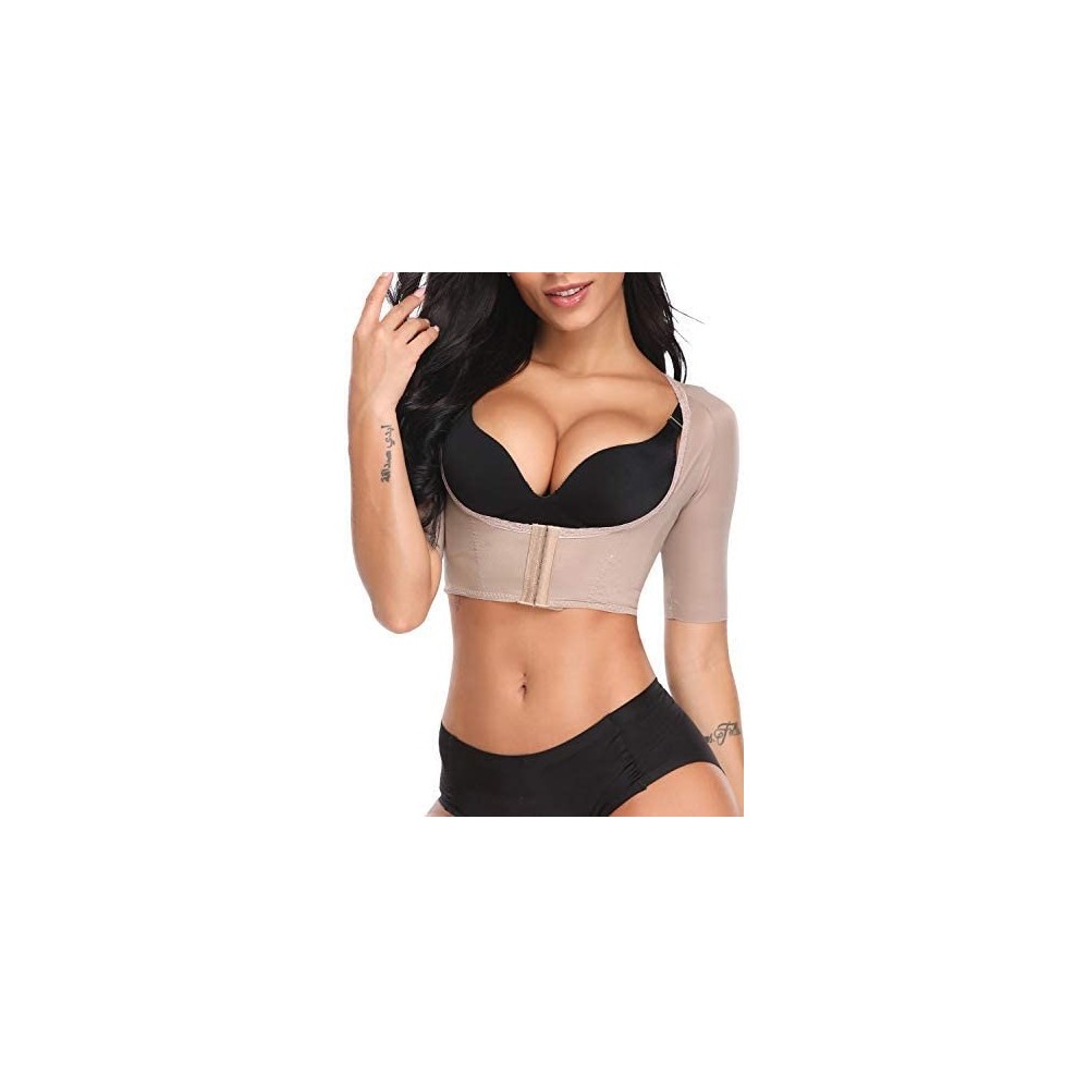 Shapewear Women's Seamless Shapewear Tops Compression Short Sleeve Crop Top Arm Shapers Push up Chest Posture Corrector - Nud...