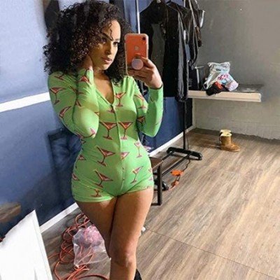 Shapewear Women's V Neck One Piece Bodysuit Long Sleeve Bodycon Rompers Overall Pajama - Green - CQ199OR7UMY