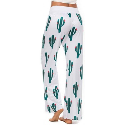 Bottoms Women's Printed Pajama Lounge Pants Loose Palazzo Pj Wide Leg Sleepwear - Cactus - CQ18DUHTCON