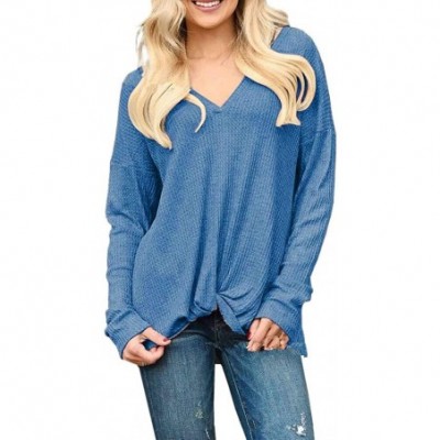 Baby Dolls & Chemises Womens Sweaters Casual Long Sleeve Sweatshirts Waffle Knit Twist Knot Tunic Tops Blouse Shirts - Blue 1...