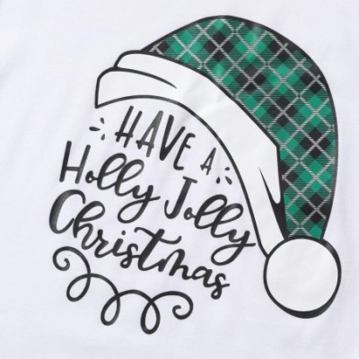 Sets Family Matching Christmas Pajamas with Letter- Santa Hat Printing Tee and Plaid Pants Sleepwear Set for Men Women Kids -...