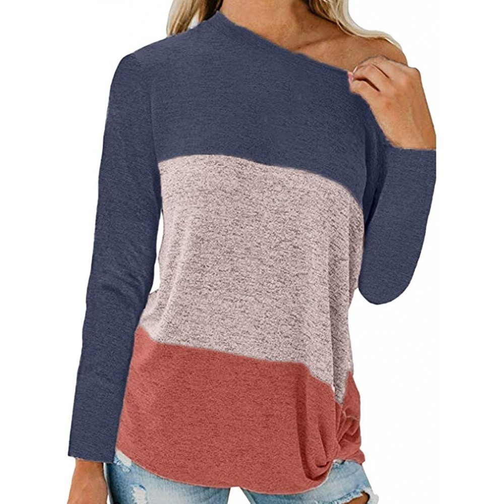 Baby Dolls & Chemises Women Pullover Tops Casual Color Block Splice Knotted Off-Shoulder Long Sleeve Sweatshirt Top Blouse - ...