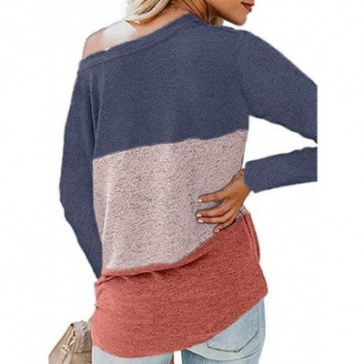 Baby Dolls & Chemises Women Pullover Tops Casual Color Block Splice Knotted Off-Shoulder Long Sleeve Sweatshirt Top Blouse - ...