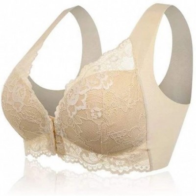 Slips Women's Adjustable Sports Front Closure Extra-Elastic Breathable Lace Trim Bra - Beige - CJ18ZQCQIIL