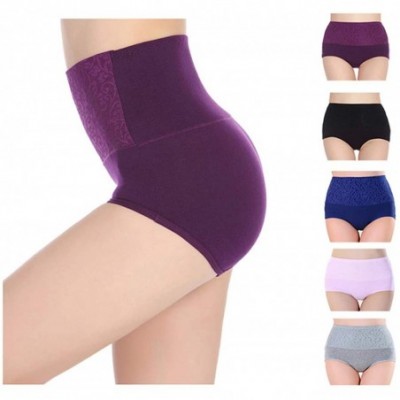 Panties Womens High Waist Underwear Solid Color Tummy Control Cotton Brief Panties 3/5 Pack - 5 Pack - C018C8GOAY7