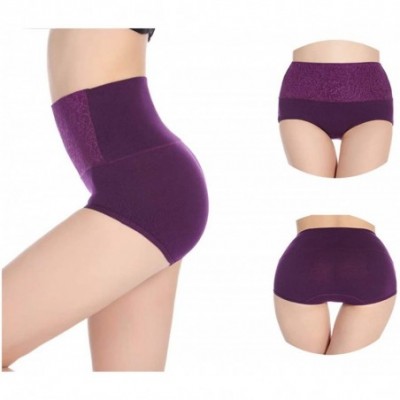 Panties Womens High Waist Underwear Solid Color Tummy Control Cotton Brief Panties 3/5 Pack - 5 Pack - C018C8GOAY7