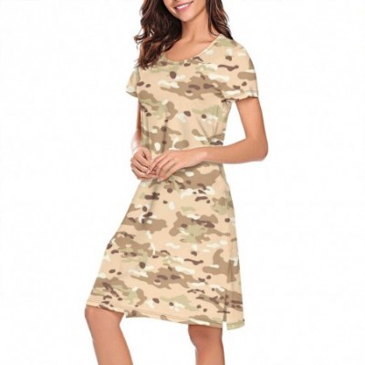 Nightgowns & Sleepshirts Women's Grey Yellow Camo Short Sleeve Nightgown Soft Sleeping Shirts Loungewear Nightshirts - Army D...