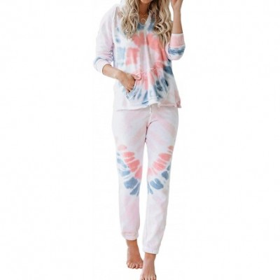 Sets Womens Tie Dye Printed Pajamas Set Two Piece Long Sleeve Top and Pants Joggers PJs Loungewear Nightwear - D White - CX19...