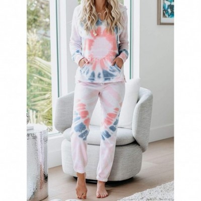 Sets Womens Tie Dye Printed Pajamas Set Two Piece Long Sleeve Top and Pants Joggers PJs Loungewear Nightwear - D White - CX19...