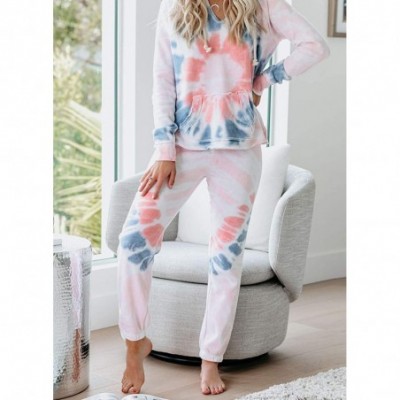 Sets Womens Tie Dye Printed Pajamas Set Two Piece Long Sleeve Top and Pants Joggers PJs Loungewear Nightwear - D White - CX19...