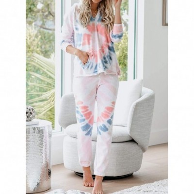 Sets Womens Tie Dye Printed Pajamas Set Two Piece Long Sleeve Top and Pants Joggers PJs Loungewear Nightwear - D White - CX19...