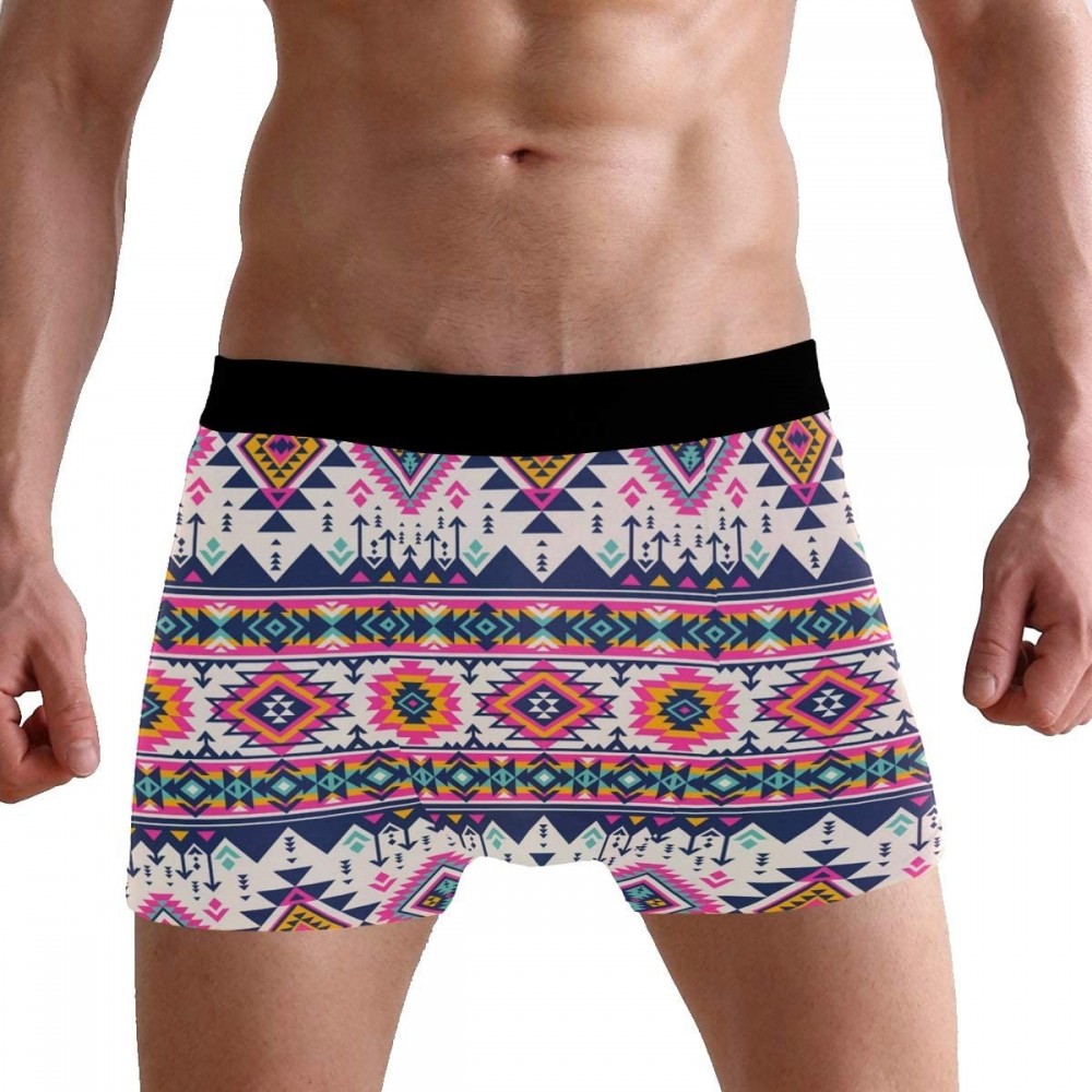 Boxer Briefs Mens Boxer Briefs Underwear Breathable Pouch Soft Underwear - Aztec Fancy Abstract Geometric Art Print - CE18ARH...