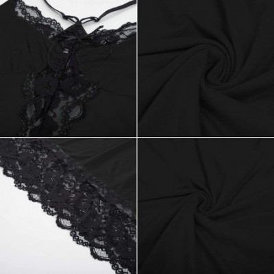 Nightgowns & Sleepshirts Women Plus Size Lingerie Babydoll Back Crisscross Lace Trim Chemise Sleepwear - Black - C619D44R2K5