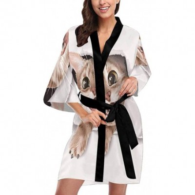 Robes Custom Watercolor Cute Cat Hole Women Kimono Robes Beach Cover Up for Parties Wedding (XS-2XL) - Multi 1 - C2190Z4CNT5