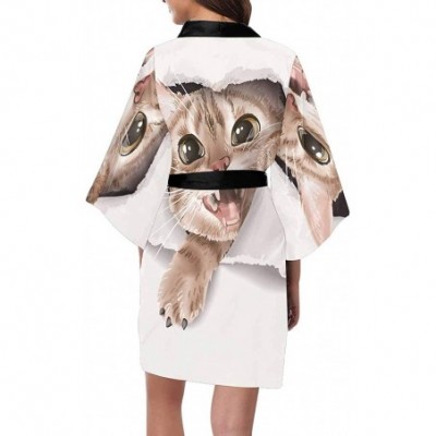 Robes Custom Watercolor Cute Cat Hole Women Kimono Robes Beach Cover Up for Parties Wedding (XS-2XL) - Multi 1 - C2190Z4CNT5