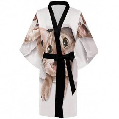 Robes Custom Watercolor Cute Cat Hole Women Kimono Robes Beach Cover Up for Parties Wedding (XS-2XL) - Multi 1 - C2190Z4CNT5