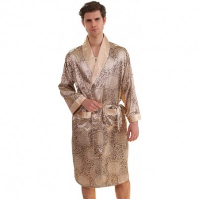 Robes Mens Silk Satin Robe Luxurious Spa Bathrobe Long Sleeve Sleepwear - Gold - C918ZK2YH4L