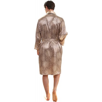 Robes Mens Silk Satin Robe Luxurious Spa Bathrobe Long Sleeve Sleepwear - Gold - C918ZK2YH4L