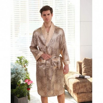 Robes Mens Silk Satin Robe Luxurious Spa Bathrobe Long Sleeve Sleepwear - Gold - C918ZK2YH4L